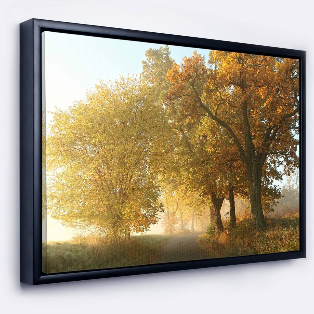 Designart - Rural Road Under Green Trees - Landscape Photography Canvas Print in Black Frame